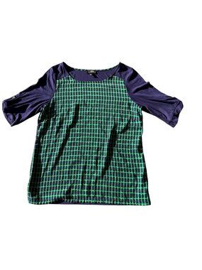 The Limited Womens Top Green Navy Medium Patterned Scoop Neck Button Sleeve